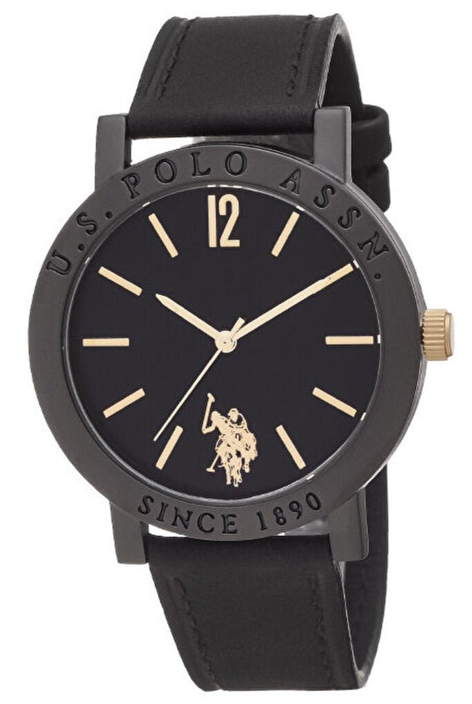 U.S. POLO USP4931YG Roman Black Leather Strap - Κοσμηματοπωλείο Goldy