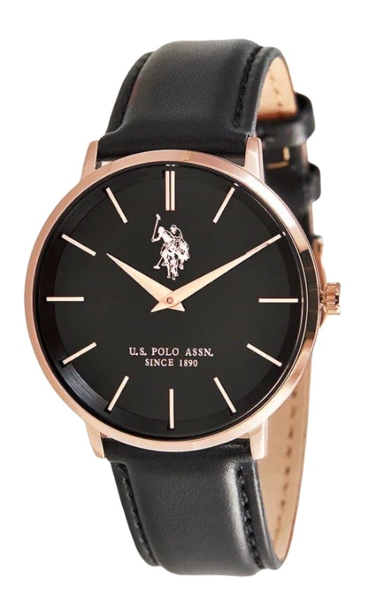 U.S. POLO USP7070RG Miller Black Leather Strap - Κοσμηματοπωλείο Goldy