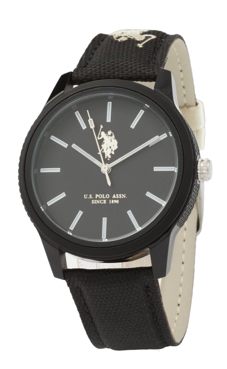 U.S. POLO USP7072BK Simon Black Leather-Fabric Strap - Κοσμηματοπωλείο Goldy