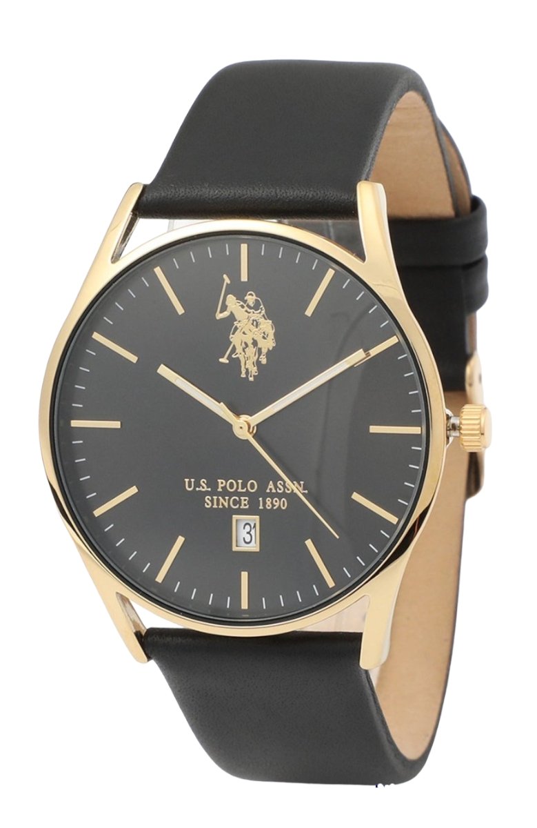 U.S. POLO USP7088YG Colin Black Leather Strap - Κοσμηματοπωλείο Goldy