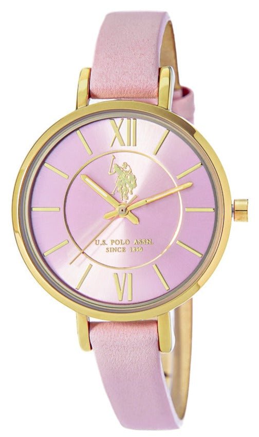 U.S. POLO USP8071PK Jade Pink Leather Strap - Κοσμηματοπωλείο Goldy