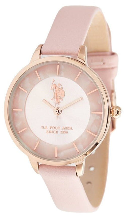 U.S. POLO USP8074PK Jade Pink Leather Strap - Κοσμηματοπωλείο Goldy