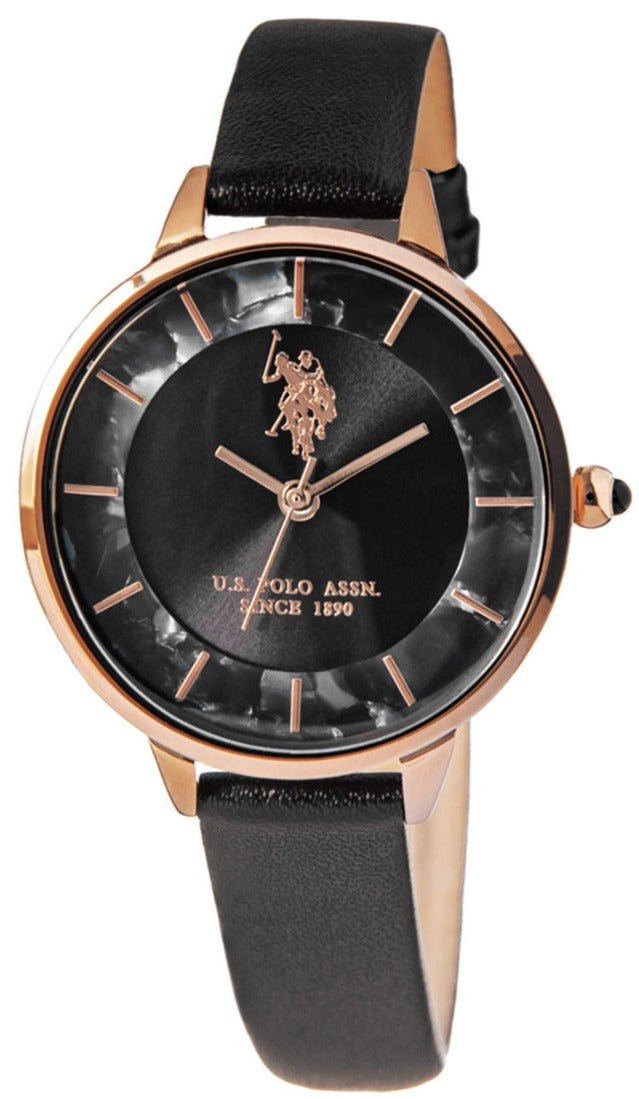 U.S. POLO USP8076BK Jade Black Leather Strap - Κοσμηματοπωλείο Goldy